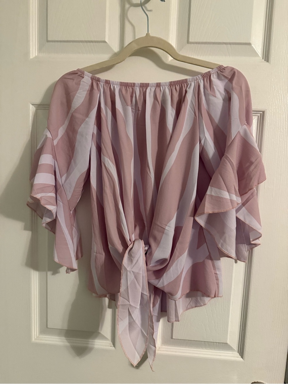 Women's Off-Shoulder Tie-Front Top - Dusty Rose Stripe